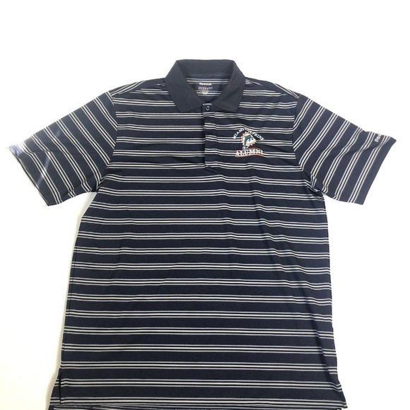 Reebok Play Dry Miami Dolphins Alumni Mens  M Blue Stripe Short Sleeve Polo D67‎ - Picture 1 of 9